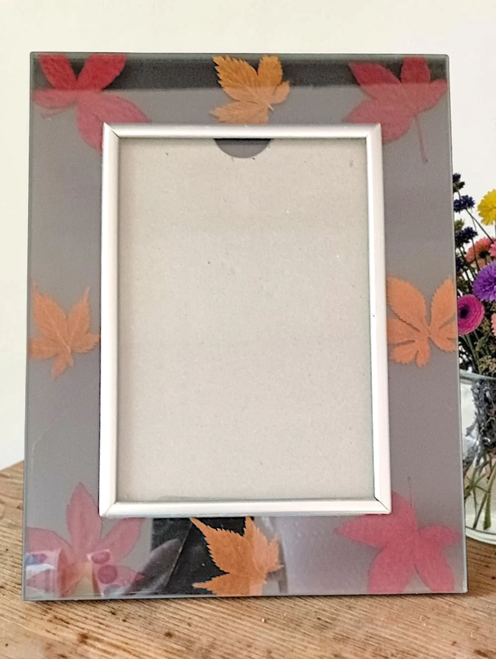 Vtg Dried Pressed Leaf Picture Photo Frame Lead Glass‎ Maple Leaves Farmhouse